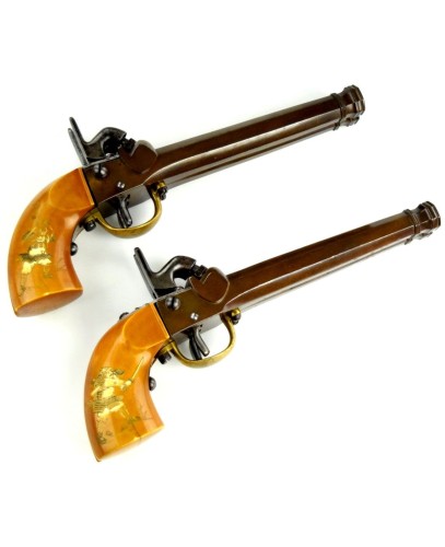 # 9638 AN EXTREMELY RARE 1860 AND UNIQUE MATCHED PAIR OF DOUBLE BARREL JAPANESE PERCISSION CARRIAGE PISTOLS CIRCA 1860